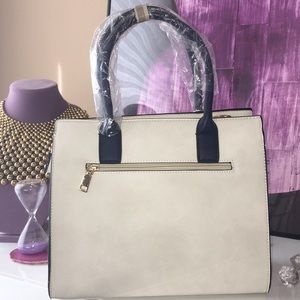 Bags - NWT Vegan leather ivory/navy handbag Bags - NWT Vegan leather ivory/navy handbag
